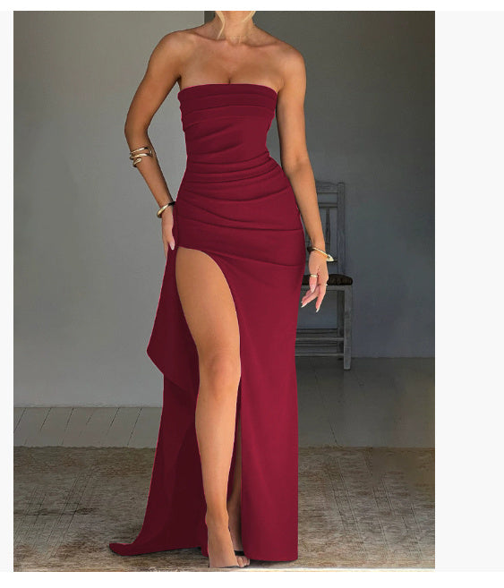 Elegantes Damenkleid in Unifarben mit Schlitz – Ärmellos & Figurbetont